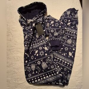 Fabletics Medium Cozy Fleece Hooded Onesie With Hanukkah Print NWT